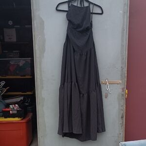 Elegant Lace Up/ Backless Black Halter Maxi Dress